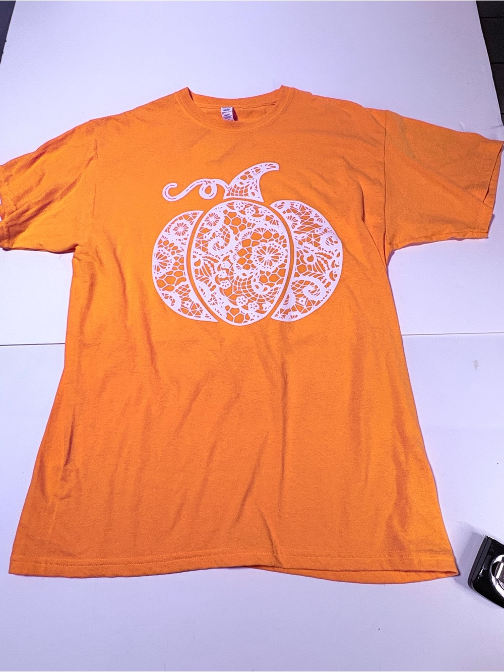 4/$25 New Lace Pumpkin Orange Womens Tee Halloween Fall NWT Boutique